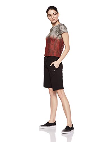Enamor E044 Mid-Rise Stretch Cotton City Shorts for Women with Zipper Pockets(E044_JET BLACK_M)