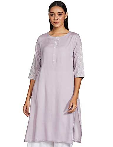 W for Woman Women's Rayon Regular Kurta (20AUW14661-116395_Light Purple_M)