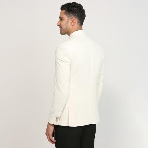 Raymond Men Regular Fit Jacquard Pattern Polyester Elastane Blend Stand Collar Full Sleeve Formal Jacket (Size: 44)-RMJX02790