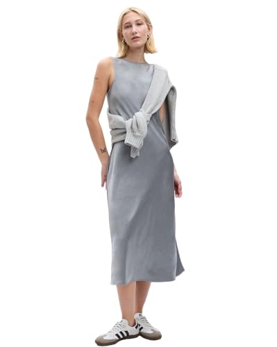 GAP Women Sleeveless Midi A-Line Dress,Grey,XS