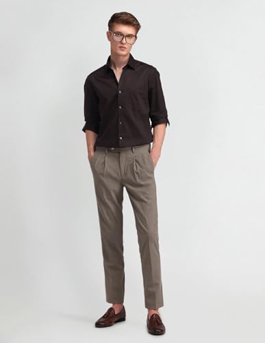 Arrow Men's Brown Solid - Cutaway Collar Full Sleeves Formal Shirt with Chest Pocket | Cotton Fabric | Slim Fit
