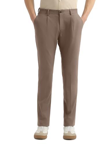 Arrow Newyork Men's Pleated Front Regular Fit Trousers (ANAKTR2334_Dark Brown_34)
