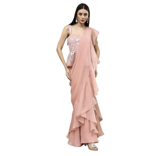 BIBA Women Nude-Colored Peplum Pre-Draped Saree_30