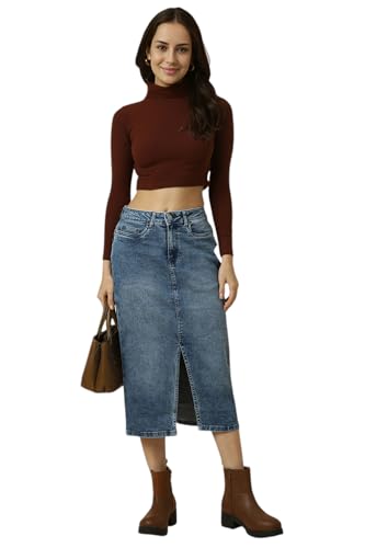 Women Blue Solid Casual Skirt