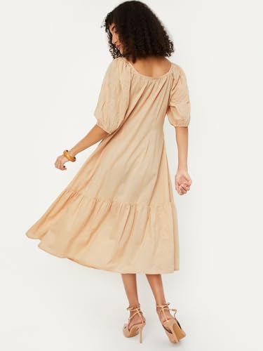 Max Women's Cotton A-Line Below The Knee Dress (VV58002_Beige