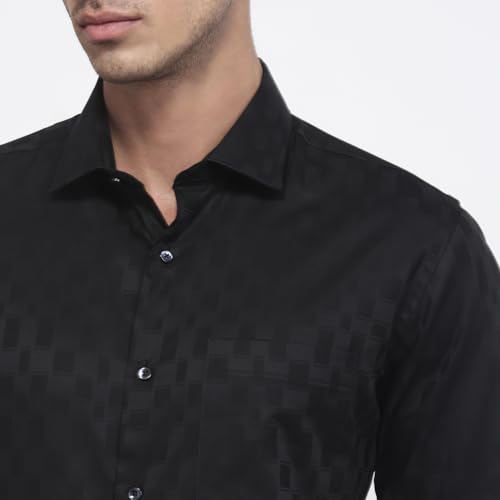 Raymond Men Slim Fit Structure Pattern Pure Cotton Semicutaway Collar Full Sleeve Shirt Black