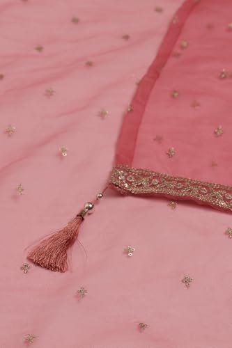 Soch Womens Pink Organza Zari Woven Suit Set Sequins