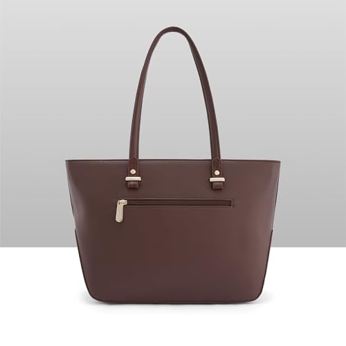 Caprese Bambi Large Snake Textured Print Tote Bag for Women | Fits Up to 15 Inch Laptop | Premium Multi-Compartment Shoulder Handbag with Zipper Closure for Office Work and Travel (Brown)