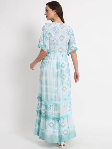 veldress21 Women Dress Maxi Stylish Casual Summer Dress Regular,Office Collage Wear Beachwear Long Dress Sky Blue (L)