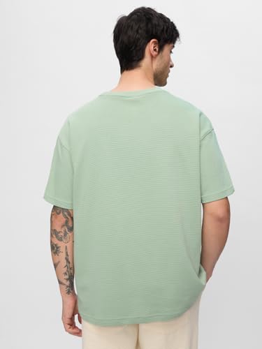 The Souled Store Ottoman T-Shirt: Indie Weave Men and Boys Short Sleeves Round Neck Green Embellished Cotton Blend Oversized T-Shirts