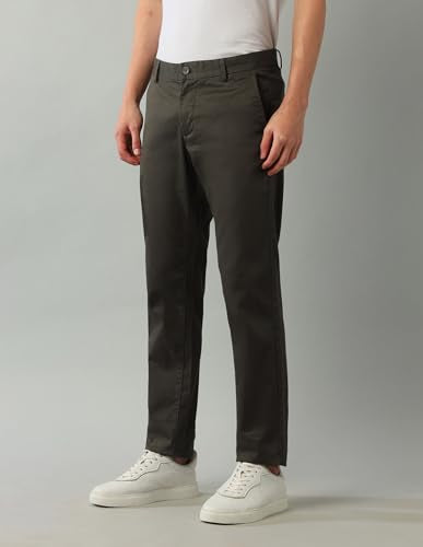 Arrow Men's Printed Slim Fit Acrylic Casual Trouser Olive