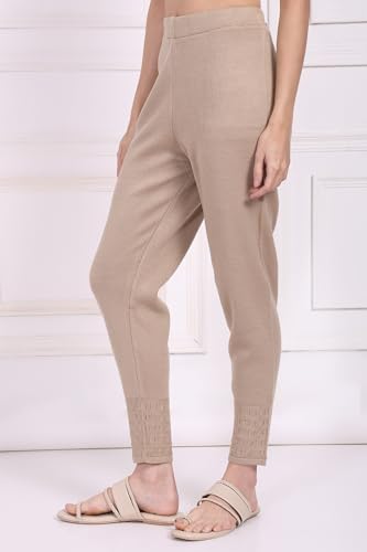 W for Woman Beige Solid Acrylic Legging - (W62081-224545-XL)