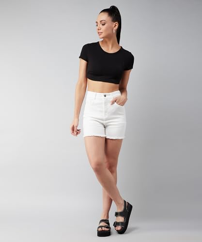Dolce Crudo Women's Regular High Rise Regular Stretchable Denim Shorts (DOSS24DEN79-17-363-36, Snow White, 36)