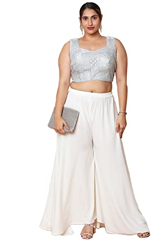 S SALWAR STUDIO Women's Silver Silk Blend Readymade Saree Blouse-PLSSB00044-SLVR