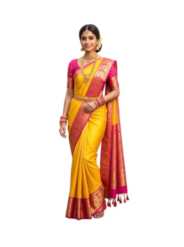 SREE KUMARAN Women's Kanchipuram Silk Pure Pattu Sarees With Blouse (VSK337-8)
