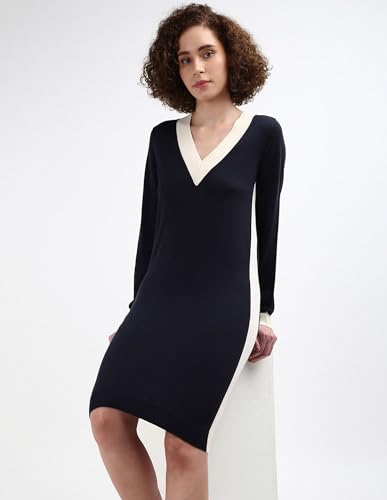 Tommy Hilfiger Women's Wool Blend Bodycon Below The Knee Casual Dress (F24HWDR005 Blue