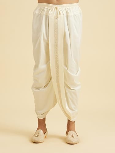 Manyavar Men's Viscose Blend Self Design Kurta Dhoti Set (Warm White,XXL)