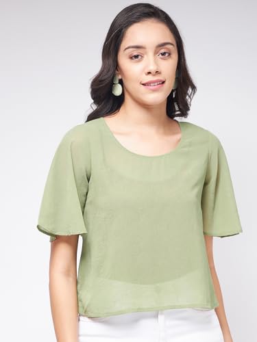 Zima Leto Women's Solid Sheer Top Elegant Lightweight Blouse for Layering Suitable for Party