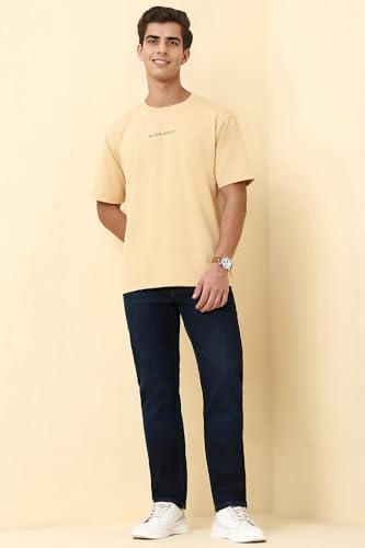 Men Beige Textured Crew Neck T-Shirt