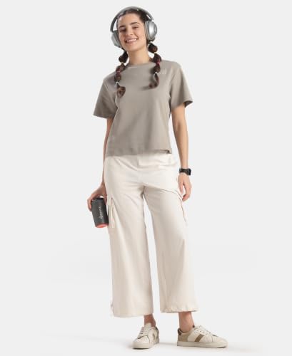 Jockey WZ30 Women Microfiber Fabric Oversized Cargo Utility Pants with Inner Drawstrings_Egret_XL