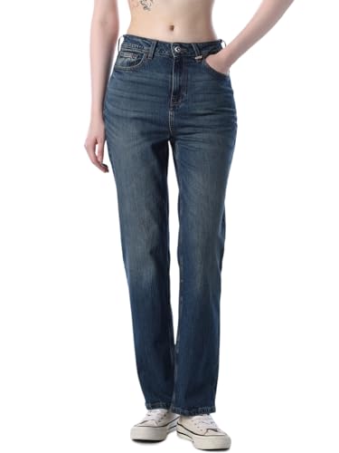 ONLY Women's Solid Straight Fit High-Rise Blue Jeans
