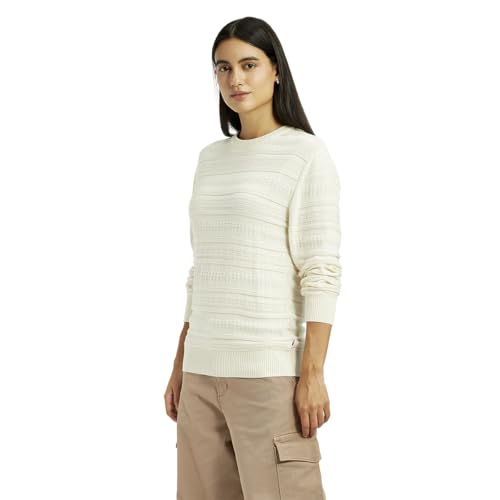 Levi's Women's Self Design Off-White Round Neck Sweater