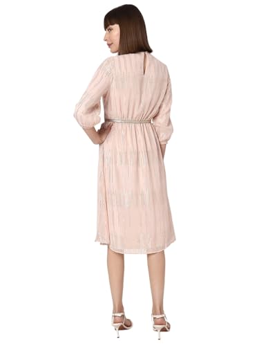 VERO MODA Women Textured Polyester Midi Beige A-Line Dress