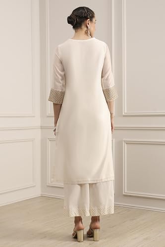 Biba Women's Polyester Kurta, Bottom, Dupatta (SKDUTSV31130AW25OWHT