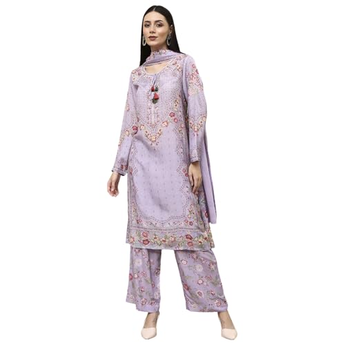 BIBA Women Purple Modal Blend Straight Suit Set_36