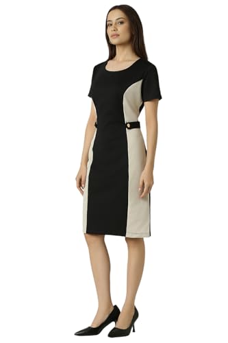 Van Heusen Women's Polyester Blend Modern Knee-Length Dress (VWCDFRGFJ18601_Black