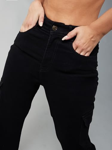 Miss Chase Women's Wide Leg High Rise Patch Pocketed Regular Stretchable Denim Jeans (MCSS24DEN98-82-331-38, Lead Black, 38)