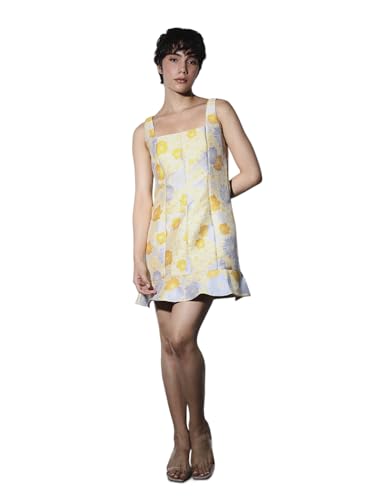 ONLY Women's Floral Print Regular Fit Yellow Dress