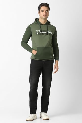 Men Green Embroidered Hooded Neck Sweatshirt