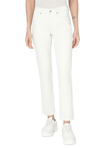 VERO MODA Women's Straight Fit Mid-Rise White Jeans