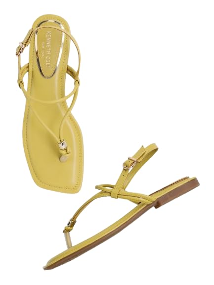 KENNETH COLE Women's Flat Sandal | Synthetic | Square Toe, Multi-Strap Design, Buckle Closure | Yellow, UK10