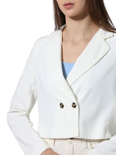 ONLY Women Solid Polyester Crop Length White Blazer