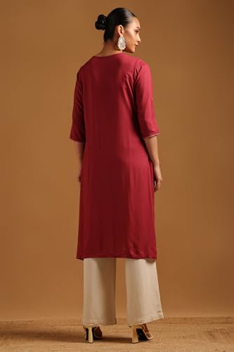Soch Womens Onion Pink Rayon Embroidered Kurta with Thread Work
