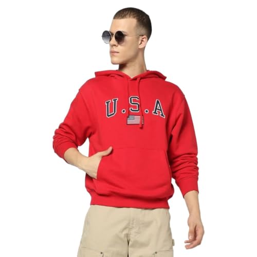 GAP Men's Full Sleeve Hooded Neck Oversize Fit Brushed Sweatshirt,Red,XXL