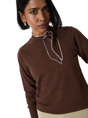 Max Women Solid Top with Tie Up Detail (Brown_XXL)