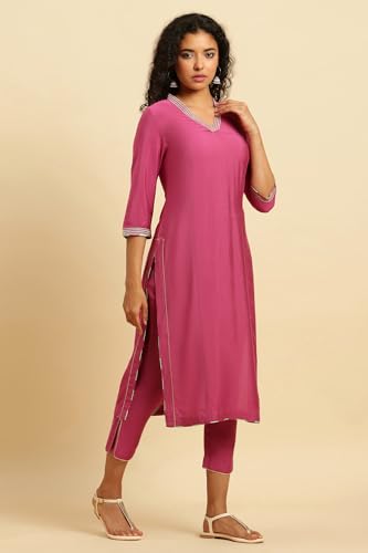 W for Woman Pink Embellished Kurta, Pants and Jacquard Dupatta Set_24AUWS19527-220351_3XL