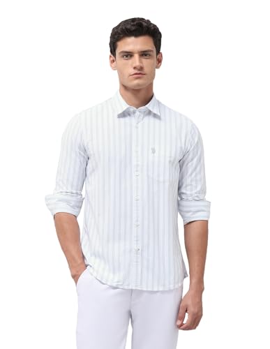 U.S.Polo Association Men's Vertical Striped Oxford Shirt (USSHT3400_Blue_38)