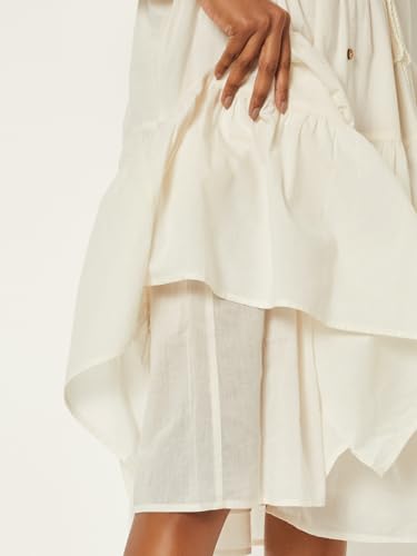Max Women Embroidered Tiered A-line Dress (Off White_XL)
