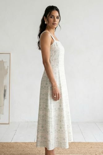 W for Woman Off White Embroidered Pure Cotton A-line Dress - (W13876-401239-M)