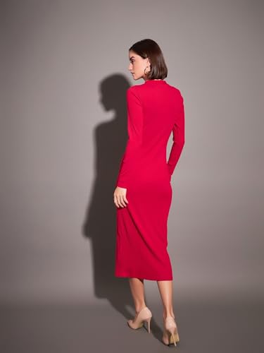 Pink Rib Front Button Midi Dress