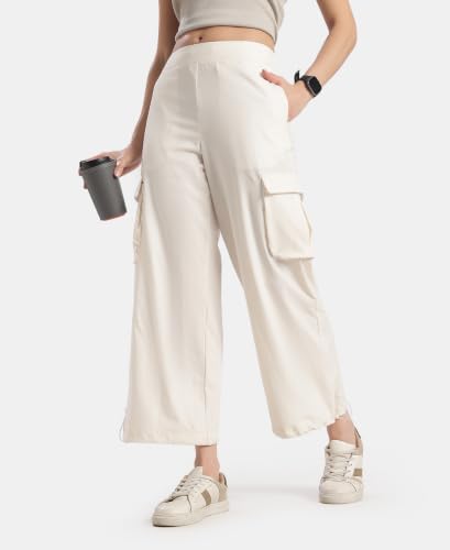 Jockey WZ30 Women Microfiber Fabric Oversized Cargo Utility Pants with Inner Drawstrings_Egret_XXL