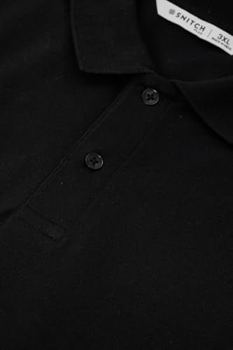 SNITCH Men Polo Plus Size T-Shirt | Solid Pattern with Buttoned Closure | Breathable & Stretchable Cotton Elastane Fabric | Casual Wear for Everyday Comfort | Black