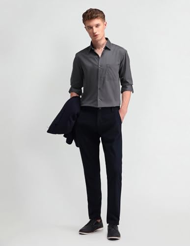 Arrow Men's Grey Solid - Cutaway Collar Full Sleeves Formal Shirt with Chest Pocket | Cotton Fabric | Slim Fit