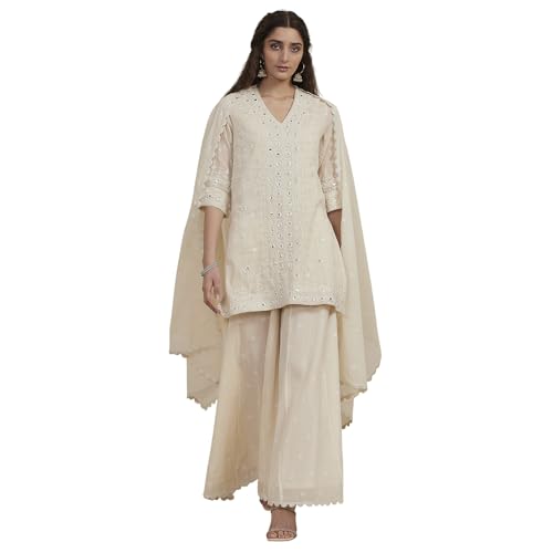 Biba Women Yellow Cotton Straight Suit Set_34
