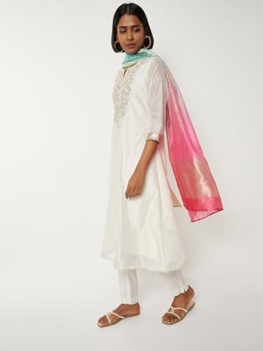 Max Women Embroidered A-line Kurta Set (White_M)