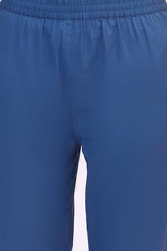 W for Woman Ink Blue Floral Printed Sleeveless Pure Cotton Anarkali Kurta, Pants and Dupatta Set (Size:3XL)-WS11579